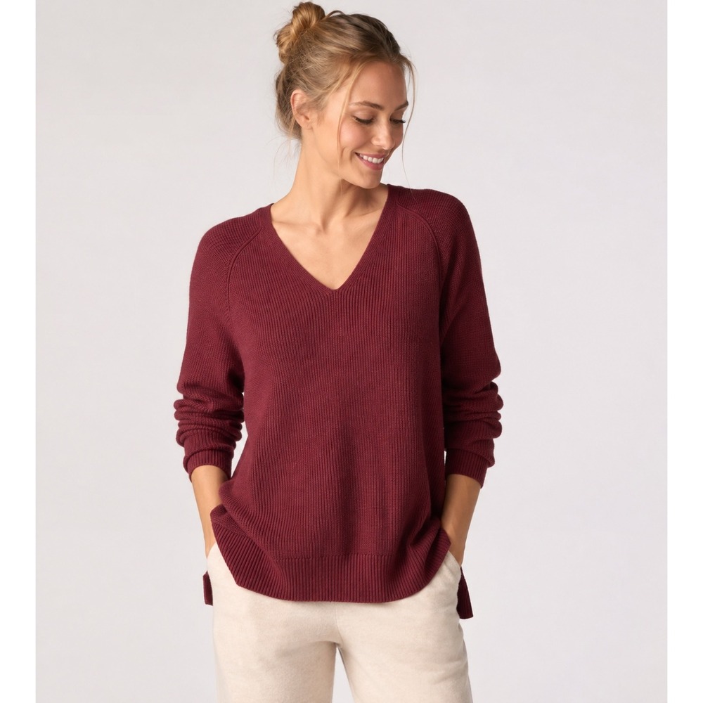 Athleta Hanover Knit Sweater Sz S Dark Red Merino Wool Blend‎ Soft Warm